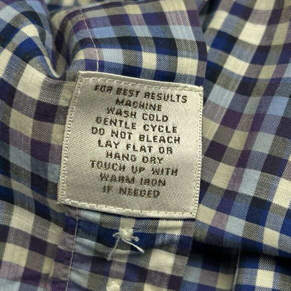 Peter Millar Men's Large Button Down Shirt Long Sleeve Checkered Cotton Purple - Picture 6 of 8